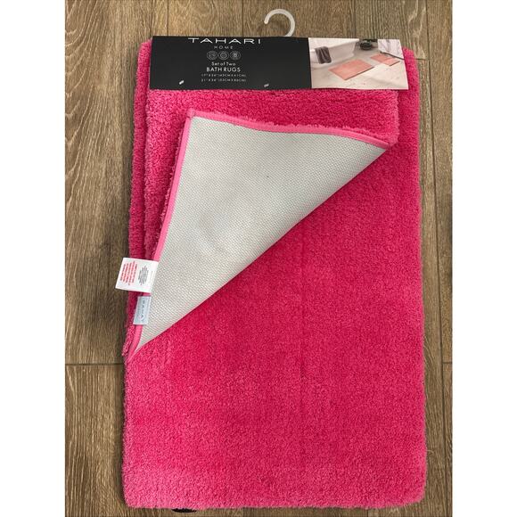 SET of 2 HOT BRIGHT PINK Tahari Bathroom Rugs Bath Mat Drylon Plush Non-Slip Rug - Picture 2 of 5